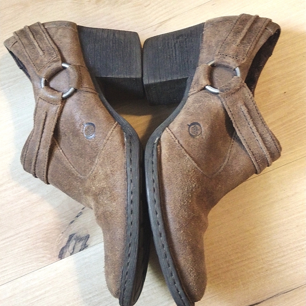 Born distressed Suede harness heeled boot
